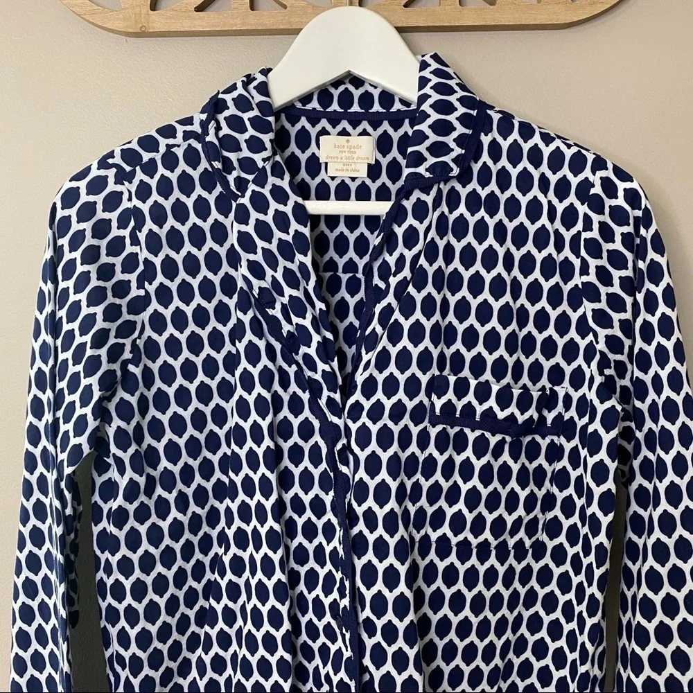 Kate Spade Pajama Button Down Top Blue Sz Small
